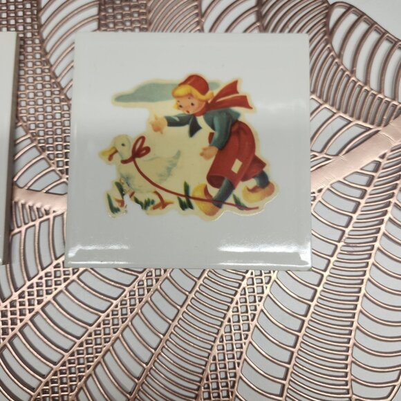 Dutch Child Wall Hanging Decorative Tiles Tulips Duck Decal Ceramic VTG Set - Picture 3 of 8